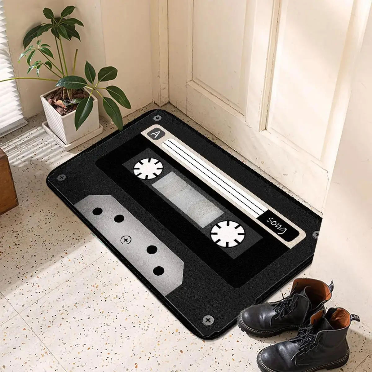 1 Piece Christmas Magnetic Tape Pattern Square Rug, Modern Style Non-slip Floor Mat, Home Decoration Mat for Living Room & Bedroom & Kitchen