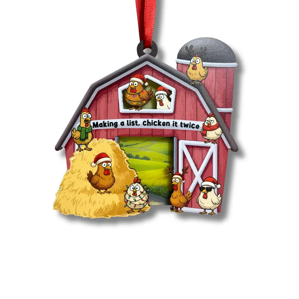 Funny Chicken Ornament For Christmas Tree, Unique Chicken Naughty Ornaments With 2 Layers Acrylic And Wood, Farm Animal Gifts For Chicken Lovers, Holiday Decor For Farmers And Animal Lovers