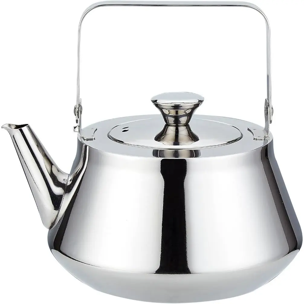 SANQIAHOME Silver Stainless Steel Teapot with Infuser, 1.3-2.1 Qt Capacity, Modern Minimalist Style Kitchen Tea & Coffee Ware