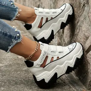 Women's Cutout Design Platform Sneakers - Breathable & Comfortable, Casual & Resistant Outdoor Shoes - For Women - Suitable for Everyday Wear, Walking & Outdoor Activities - Perfect Gift for Fashionable Women