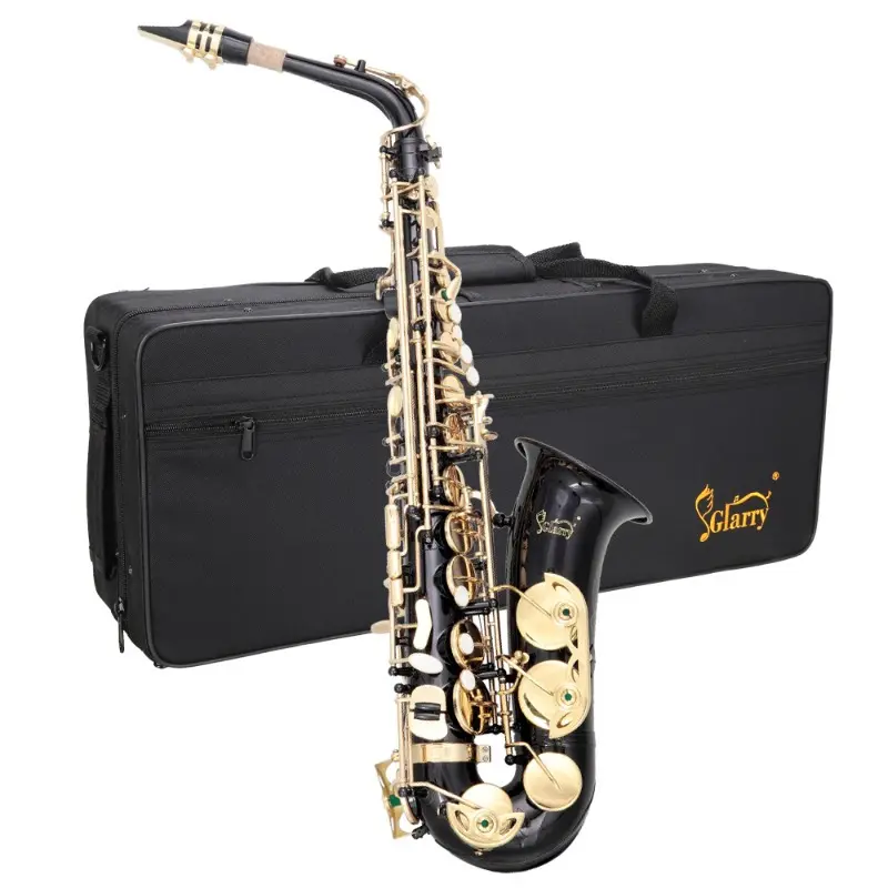 Student E-Flat Alto Saxophone - Black Rock Style, Brass Body, Classical Design, 11 Reeds, Case, Care Kit, 26" / 66cm, 8.15 lb / 3.7 kg, Well-Centered Sound, Durable Paint, Easy to Play, Pleasing Vibrant Feel
