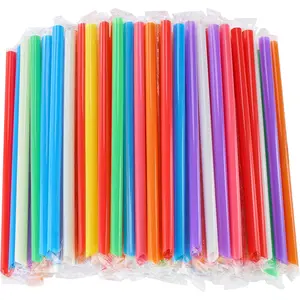 300 Pcs Multi Colors Jumbo Smoothie Boba Straws,Plastic Milkshake Disposable Wide-mouthed Large Individually Wrapped Straws(0.43" Wide X 9.45" Long)