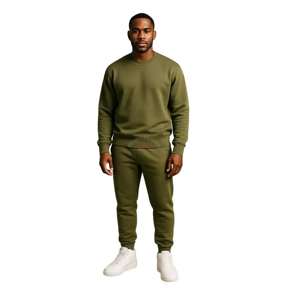 Crewneck Sweatsuit 100% Cotton w/Pockets (Olive Green)