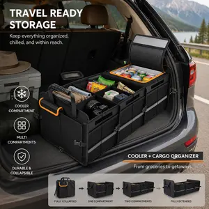 Foldable Car Storage Box, Large Capacity Insulated Cooler Bag, Handheld Rear Seat Organizer for Vehicles, Durable Travel Accessory,Trunk Organizer for Van，Non-Slip Bottom & Multiple Compartments, Reinforced Handles,for Camping Grocery Travel