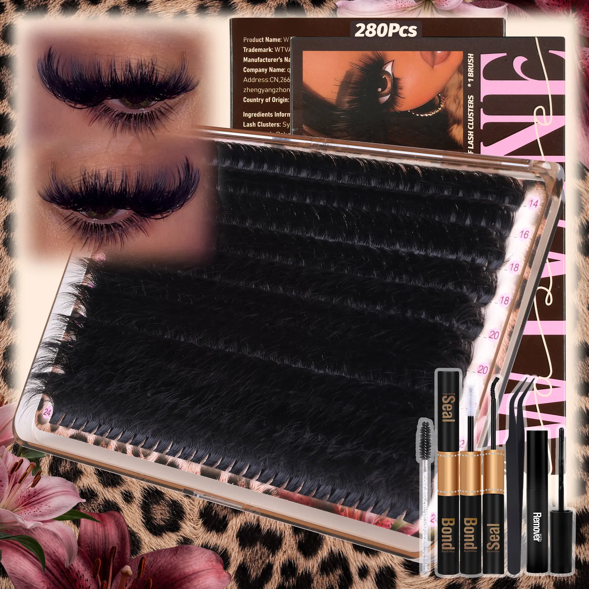 WTVANE 280Pcs Thick Lash Clusters 260D Dramatic Lash Clusters 14-24mm Mega Volume Cluster Eyelash Extensions D Curl Fluffy Individual Lash Clusters with Soft Thin Band Professional Salon Lash Extensions Look Ultra Dense & Long Extensions Empress Look