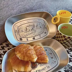 Vintage Patterned Stainless Steel Tray, Christmas & Snowman Design, Dinner Plate, Snack Fruit Plate, Coffee Table Storage, Family Gatherings