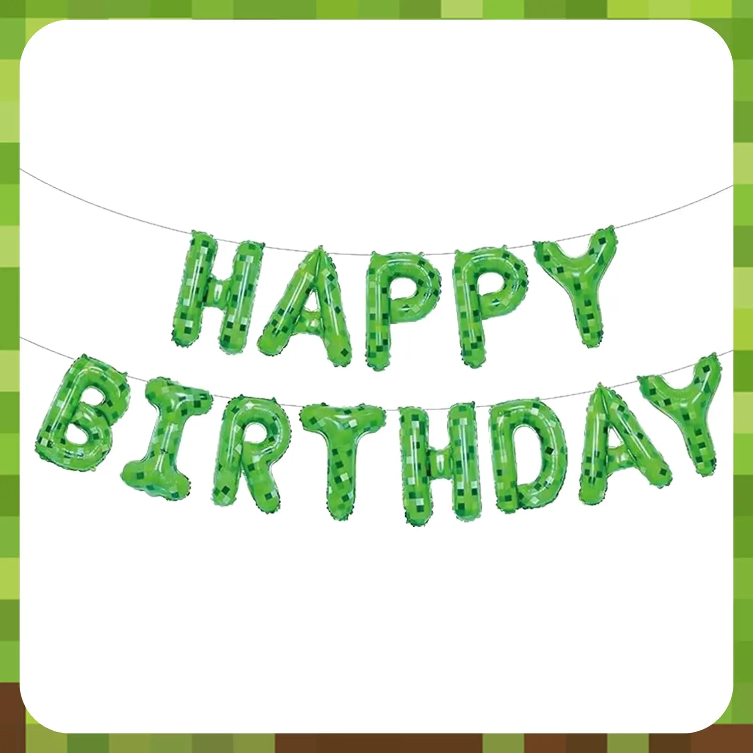 Green Pixel Miner-Themed Birthday Party Set 16-Inch Letter Balloons & Inflatable Decor for All Ages