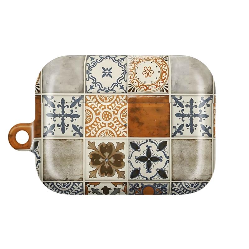 Vintage Tile Pattern AirPods Case – Colorful Ceramic Mosaic Floral Tiles Cover – AirPods Pro / Pro 2 / Pro 3, AirPods 1 / 2 / 3 / 4 Case | Aesthetic Mediterranean Decor Gift Idea
