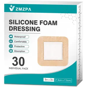 Silicone Foam Dressing 3x3 Gentle Border, Waterproof Silicone Bandages for Wounds Care, Bed Sore Patches, Super Absorbent Self Adhesive Pressure Sore Pads (30)