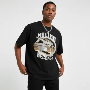 Men's   T-Shirt, Casual Crew Neck Short Sleeve Tee with "No Limit Records" Print, Breathable Knit Fabric, Regular Fit for Hiking & Outdoor Activities, Ideal for Anniversary & Father's Day Gift
