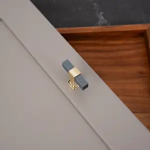 Modern Ribbed Cabinet Knobs with Gold Accents