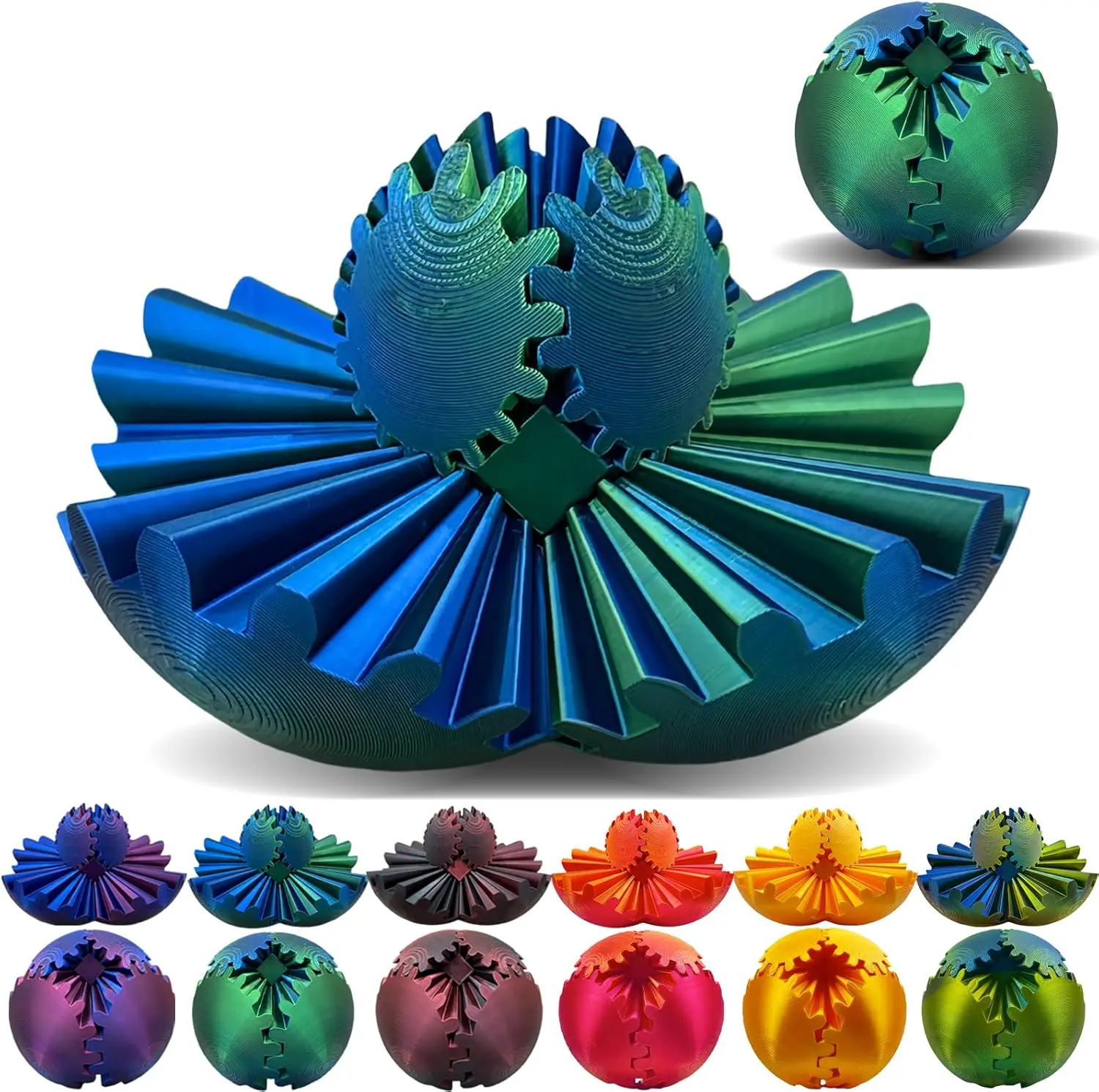 Gear Ball - Gearsphere Desk Toy, 3D Printed Gear Ball Spin Ball or Cube Fidget Toy, Gear Sphere, Gear Ball Fidget Toy, Stress Ball, Fidget Ball, Gear Toy for Stress and Anxiety Relaxing
