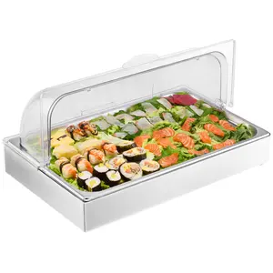 VEVOR Countertop Food Serving Display Container, 1 x 1 Pan Stainless Steel Food Serving Tray, Buffet Condiment Dispenser Display Rack with Clear Lid & 3 Ice Trays, for Restaurant Hotel Kitchen Party