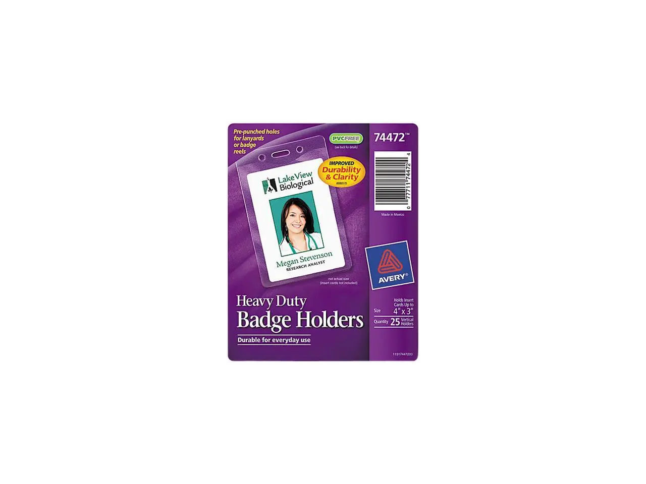 Avery - Secure Top Heavy-Duty Badge Holders, Vertical, 3w x 4h, Clear, 25/Pack
