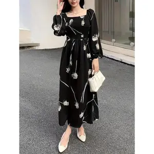 Women’s floral print dress, elegant chic fashion casual style A-line dress for everyday outdoor wear, dresses for women, women’s dress for spring and fall