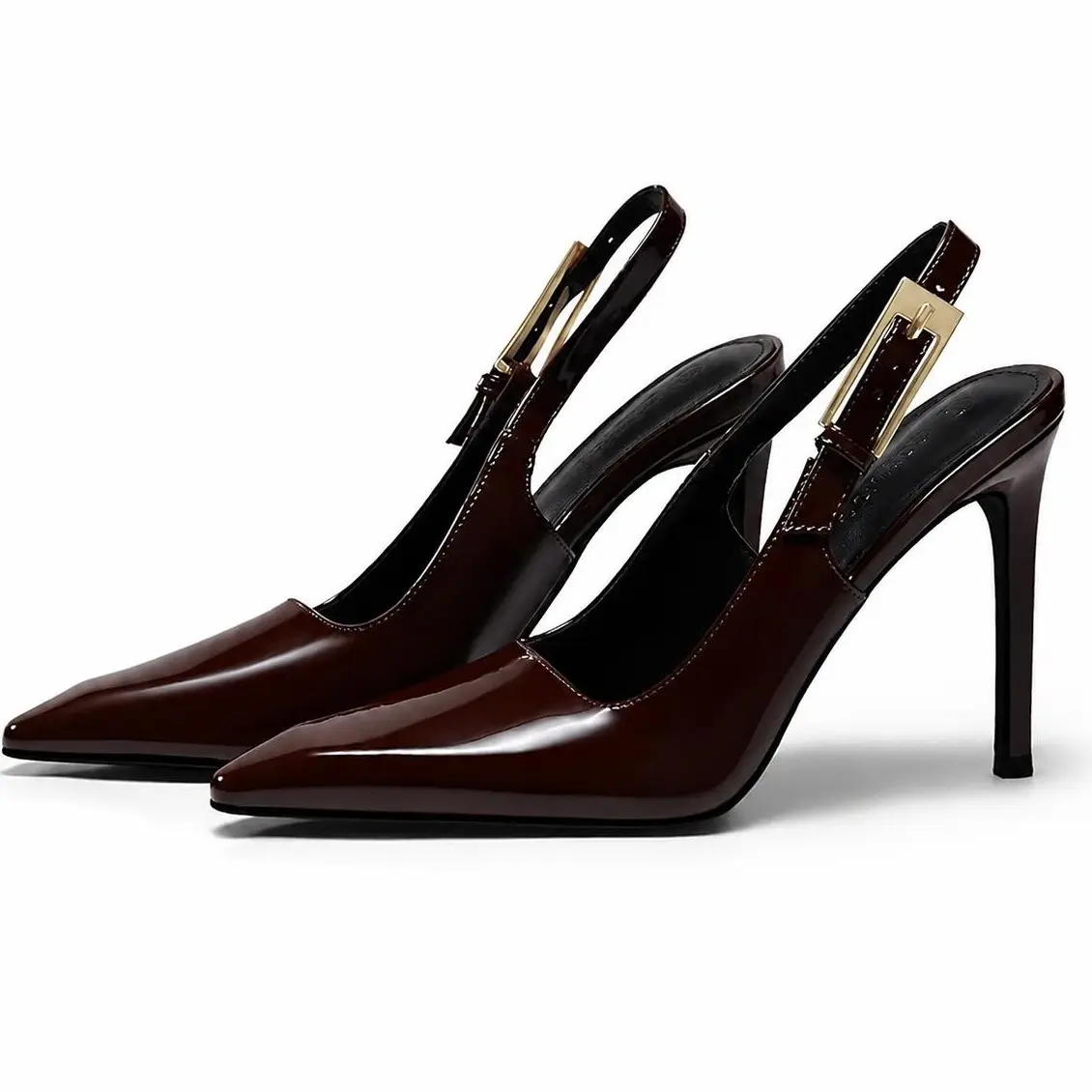 Coutgo Womens Slingback High Heels Pointed Toe Stilettos Metal Buckle Dress Party Pump Shoes