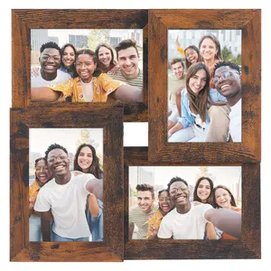 REGALWOVEN 4x6 Inch Collage Picture Frames, Family Photo Frame Set of 4 for Wall Hanging Decor 12.6" x 12.6" x 1.2" Brown Wood Grain Color