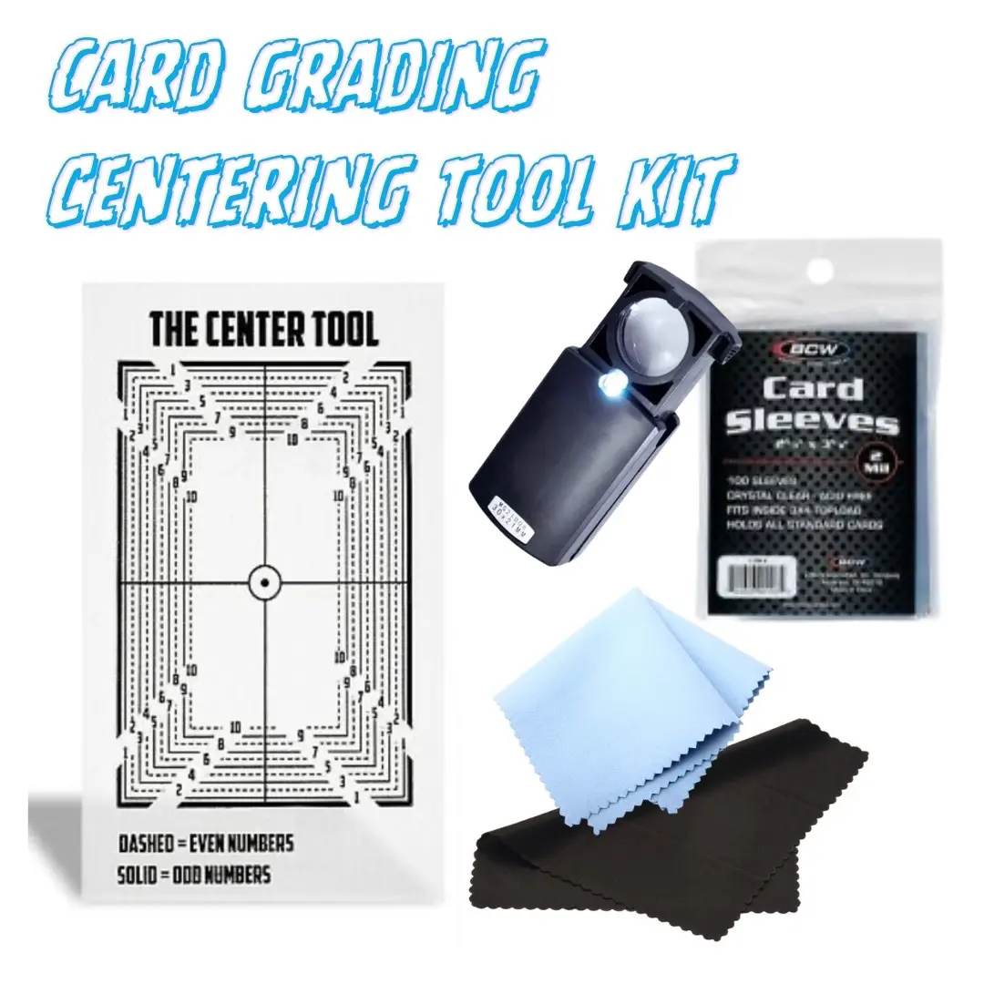 Trading Card Grading Kit  Centering Tool, LED Magnifier, Soft Sleeves,  Semi-Rigid Holders  PSA Ready - TikTok Shop