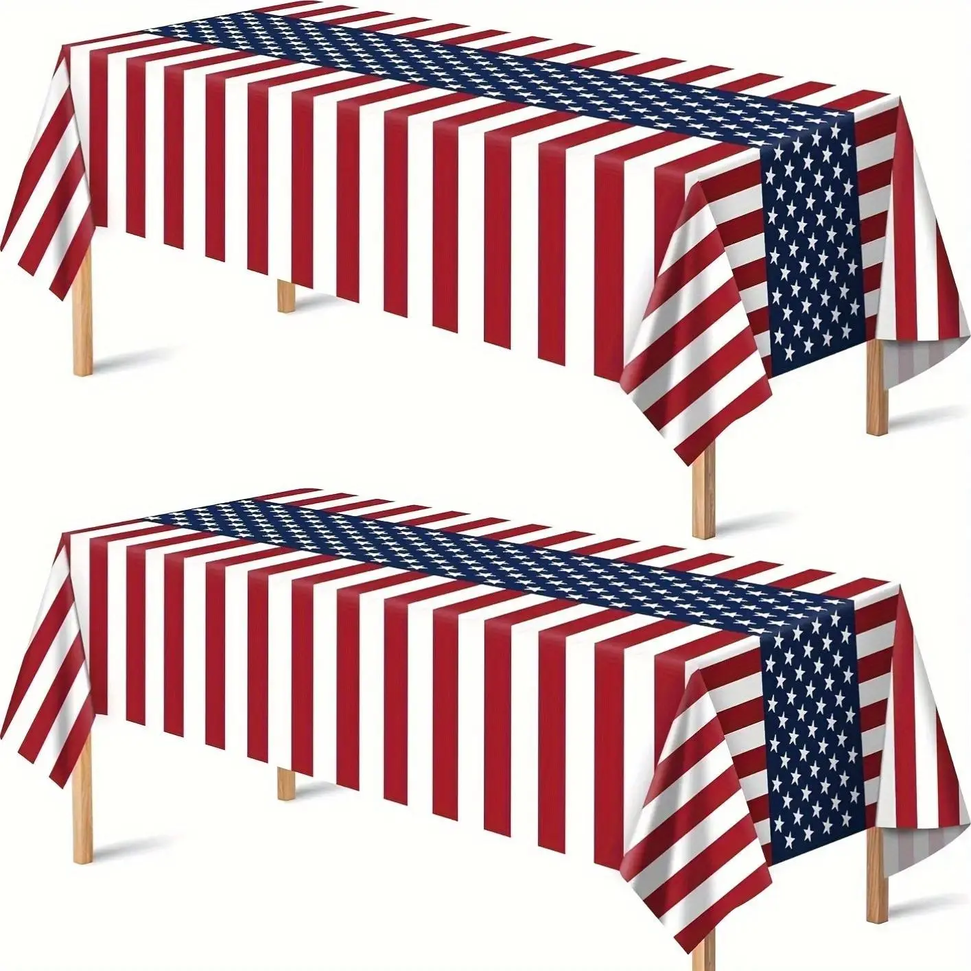 2pcs/set American Flag element design Tablecloth, Patriotic, Disposable Rectangular Plastic Tablecloth, Independence Day, Memorial Day, 250Th Anniversary, party supplies, Independence Day Party Decorations, Plastic Table Cover fashion men