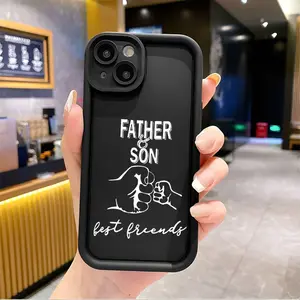 Stylish Phone Case Father and Son Boxing Creative Pattern Case for IPhone 16 15 14 Pro Max 13 12 11 XR XS Plus Shockproof Full Camera Protection Durable Slim Silicone Cover