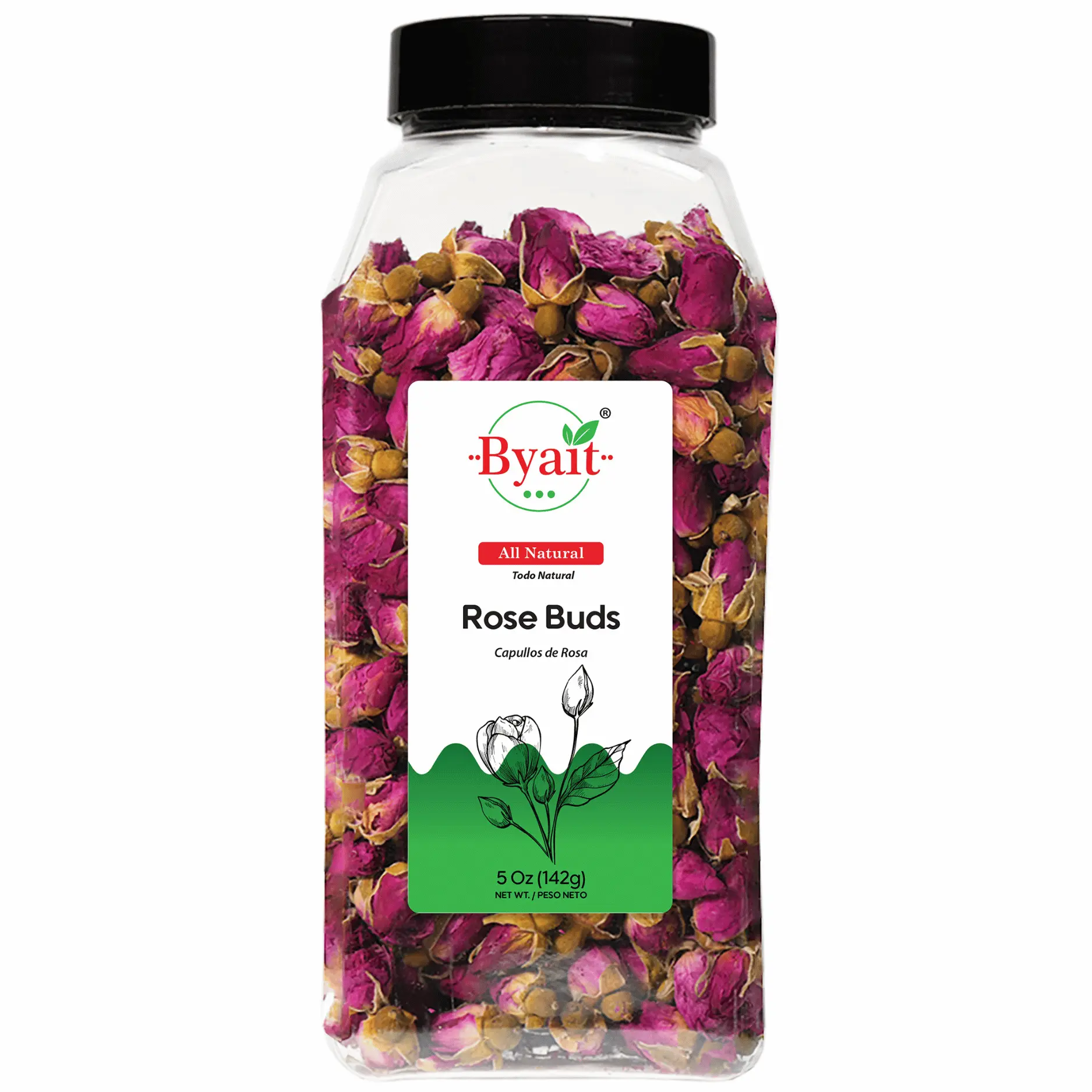 Byait Freeze Dried Rose Buds 5 Oz, Approx. 320 Whole Buds, Natural Edible Culinary Grade, Caffeine-Free Herbal Rose Flower Tea, Great for Beverages, Baking, Crafting, and Soap Making