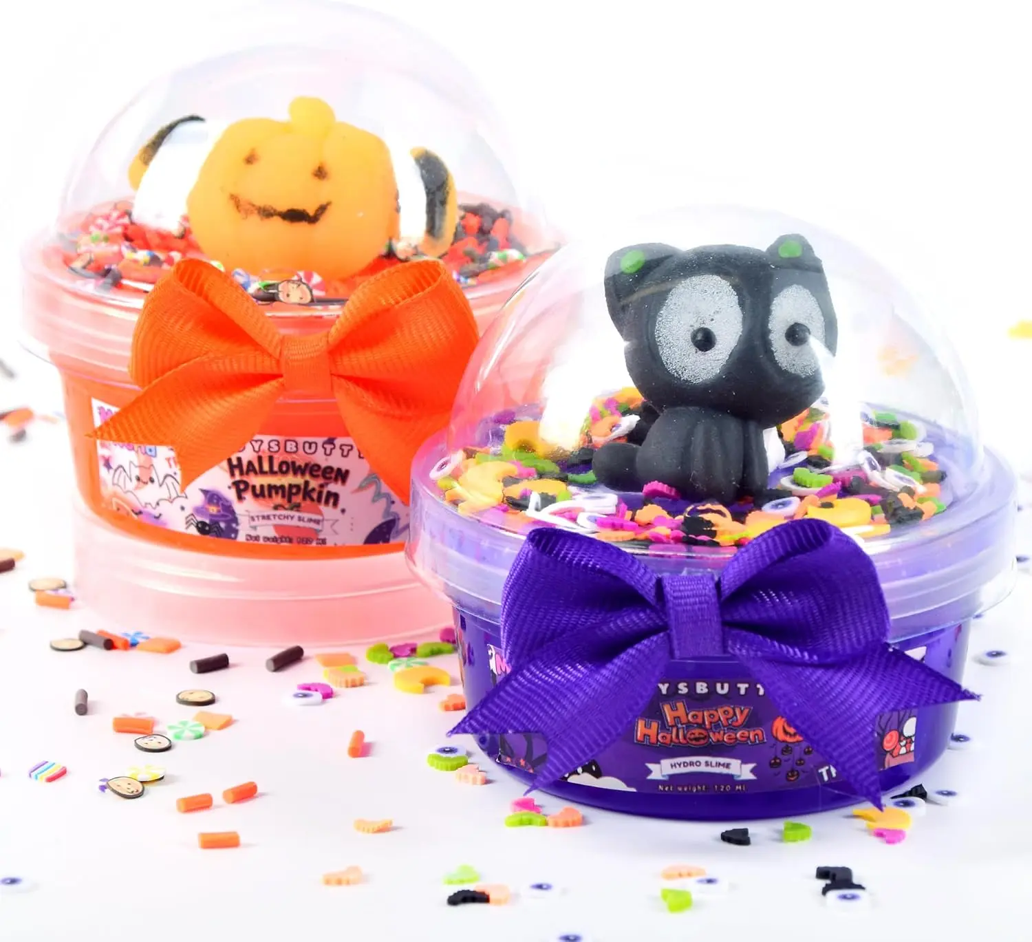 Halloween Fall Gift  Slime Kit for Kids 2 Pack Different Scented Squishy Slime with Glow in The Dark,Soft Stretchy Sensory Putty Toys with Kawaii Charms for Stress Relief, Birthday Party Favors for Boys Girls
