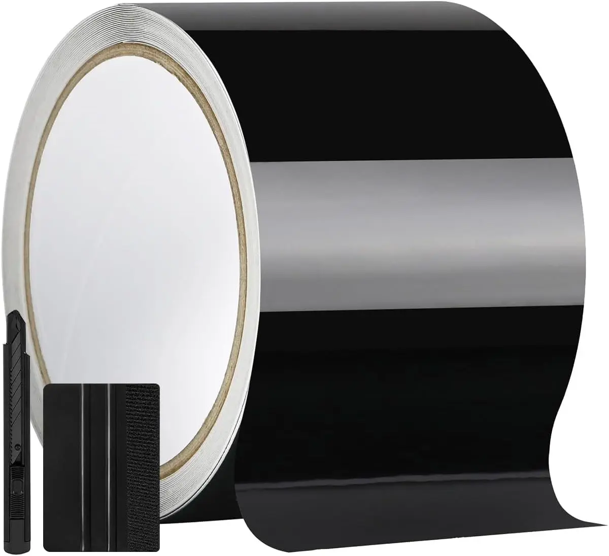 4" × 30 FT Gloss Black Vinyl Wrap Air Release Film, Chrome Delete Window Trim Sticker, Car Door Sill Anti-Scratch Protector Decal with Full Installation Tool Kit