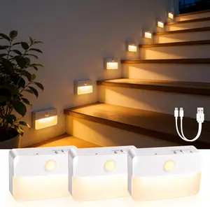 3 Pack Rechargeable Motion Sensor Stair Lights for Indoor, Wireless Battery Operated Night Light, Magnetic Led Stick On Portable Lamp for Step Hallway Closet Under Cabinet Bedroom Kitchen Bathroom