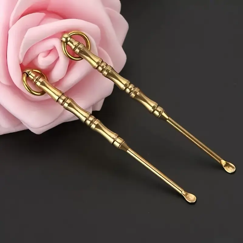 3pcs Vintage Handmade Copper Ear Spoon Set Ear Pick Set - Brass, Portable Adult Ear Cleaning Tool with Keychain, No Electricity or Battery Needed, Ideal for Home & Travel, Earwax Remova, Earwax Removal Tool, Earwax Remover, Ear Cleaner, Ear Spoons Set