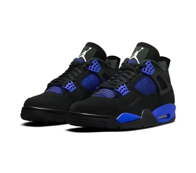 High-top basketball trainers perfect for gym workouts, outdoor basketball games and cool color-block street fashion fits, ultra-light perforated matte suede leather black royal blue silhouette, open side airflow ventilation channels