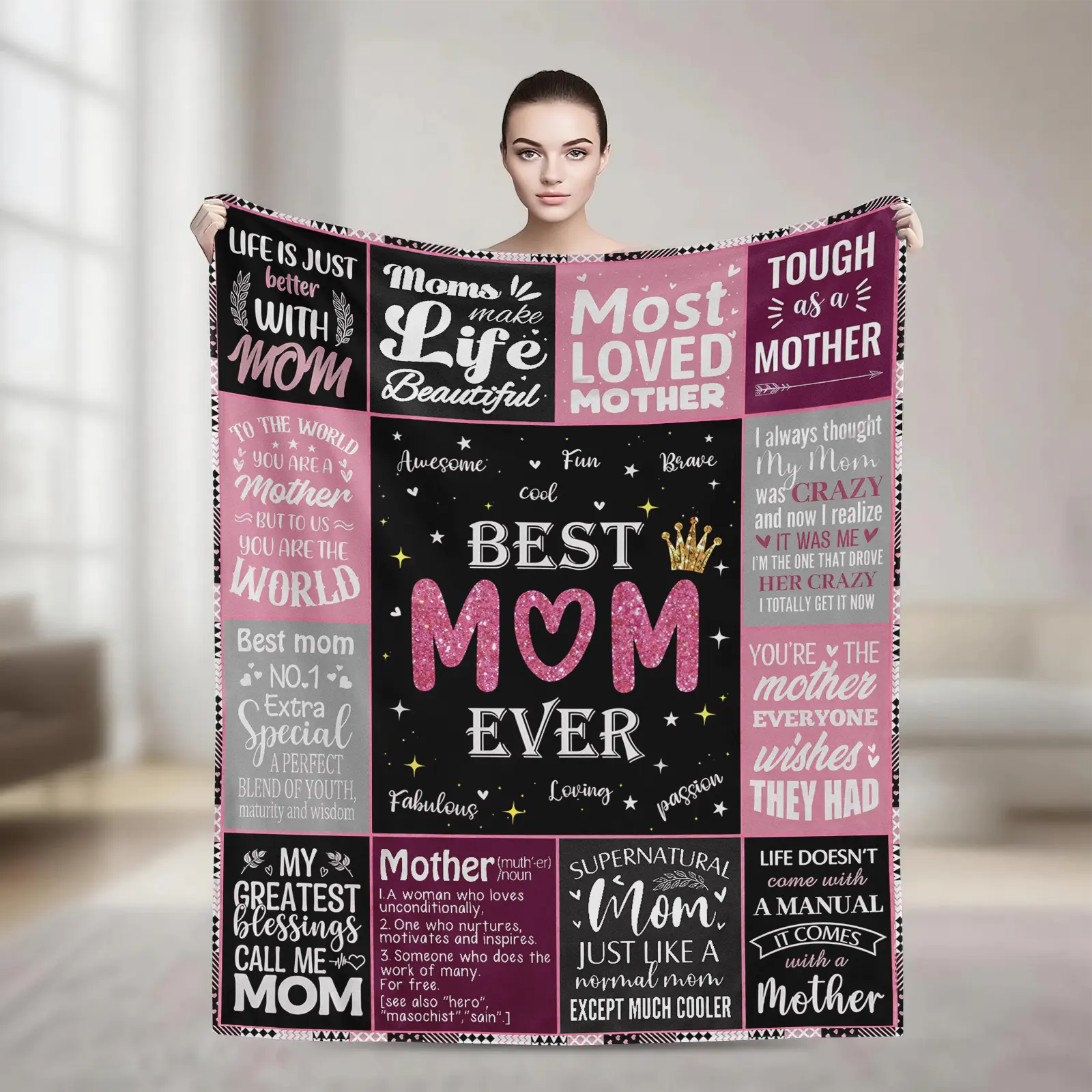 Mom Blanket Gifts for Mothers Day, Best Mother Blanket 50 X 60, Floral Throw Blankets, Gifts for Mom Mothers Day, Present for Mother from Daughter Son, Birthday Gift Soft Flannel Blankets