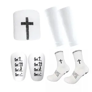 Sports Socks for Football Training, Durable, Non-Slip, Suitable for Running.Anti-slip Football Socks and Guard Set, Non-slip Soccer Socks with Shin Guards, Football Protective Set for Men & Women, Soccer Accessories White compression socks football, grip