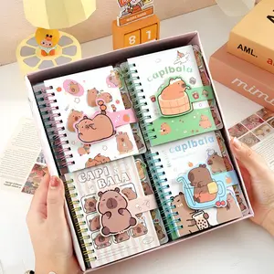 Capibara Spiral Notebook A7 Cartoon Loose-Leaf Journal, Ideal School Supplies for Kids, Available in 4/2/1 Pack, Notebook Set