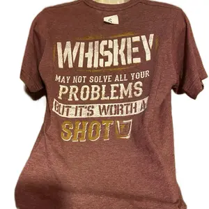 Whiskey Shot Shirt - Brown Short Sleeve T-Shirt with Graphic Text Design - Drinkware