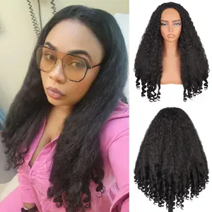 Afro Curly in the end Half Wig Synthetic Hair 3 In 1 Afro Half Wig With Adjustable Drawstring Seamless Flip For Beginner Friendly
