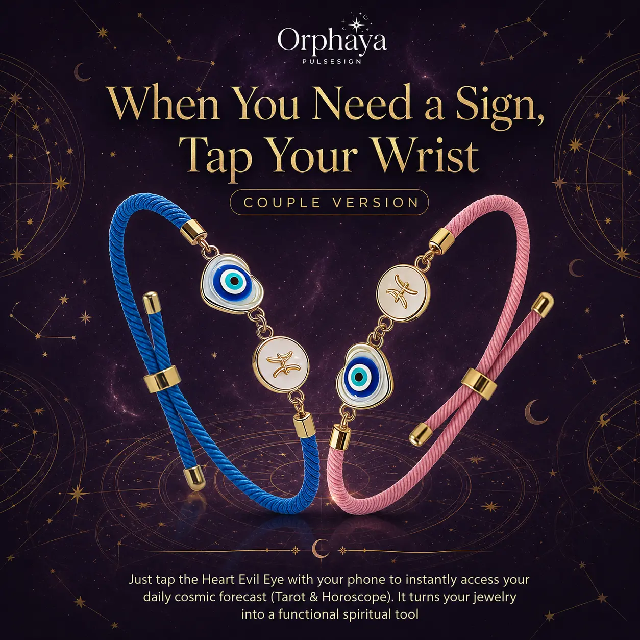 Orphaya Unisex 12 Zodiac Discs Adjustable Wearable Bracelets & Bangles - 4 Interchangeable Cords, NFC Evil Eye, Resin Alloy, Waterproof Spiritual Talisman, Modern Anklet, Mother's Day Gift, Daily Wear Costume Jewelry