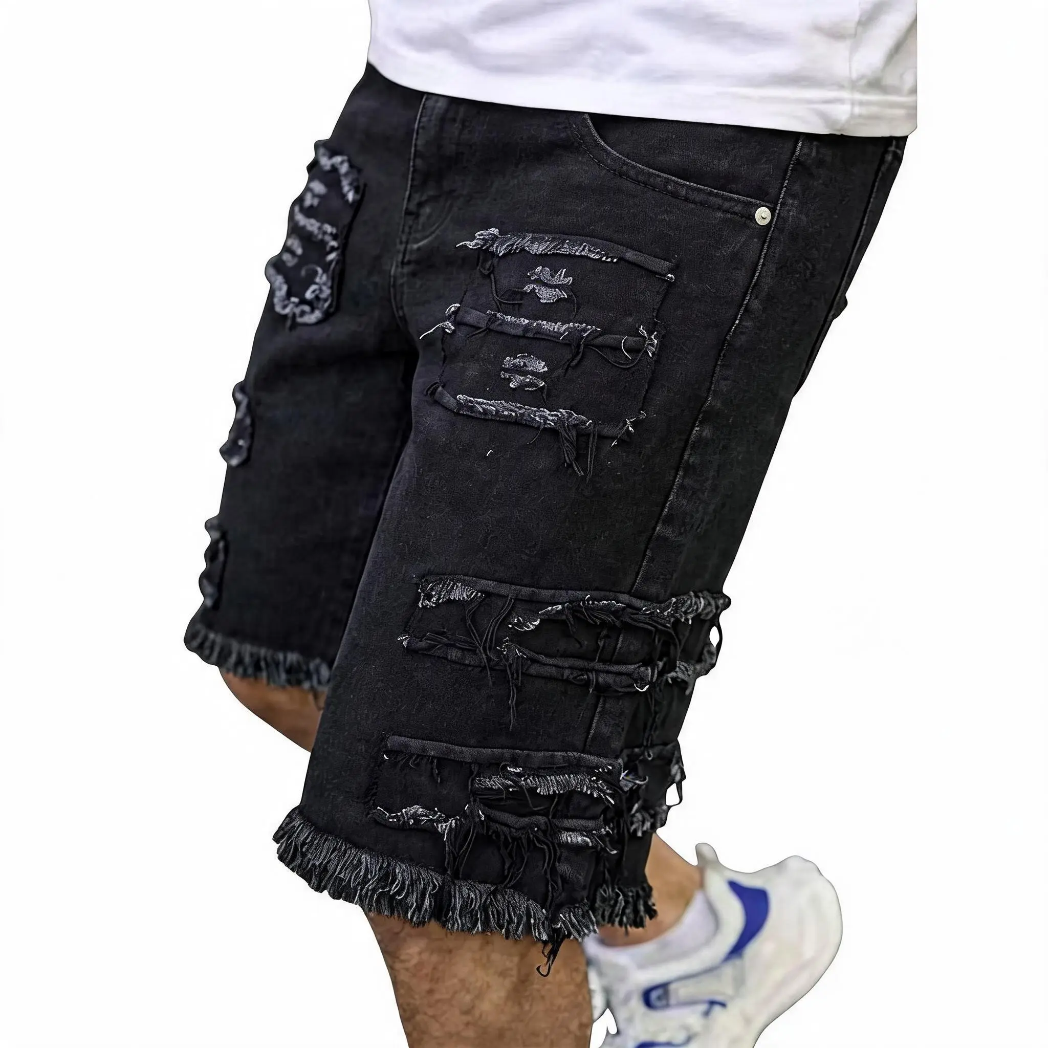 Raw Hem Denim Shorts with Rips &ndash; Edgy Urban Casual Warm-Weather Essential