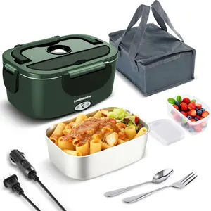 Portable 33oz 101W Upgraded Electric Heated Lunch Box 12/24/110V Spill-Free Food Warmer for Car Truck Office Ideal Gift for Men Women