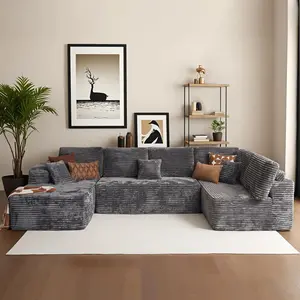XIZZI 135" Cloud Sectional Couch for Living Room, Modular Floor Sofa with Plush Corduroy, No Assembly Required, Plush Corduroy Couches with Deep Seat Chaise Lounge