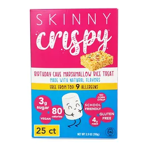 Skinny Crispy Marshmallow Rice Treats, 25 pack, Birthday Cake, Lower Sugar, Allergen-Free, Kosher, Vegan, Gluten-Free, Kids Breakfast Cereal Snack Bars