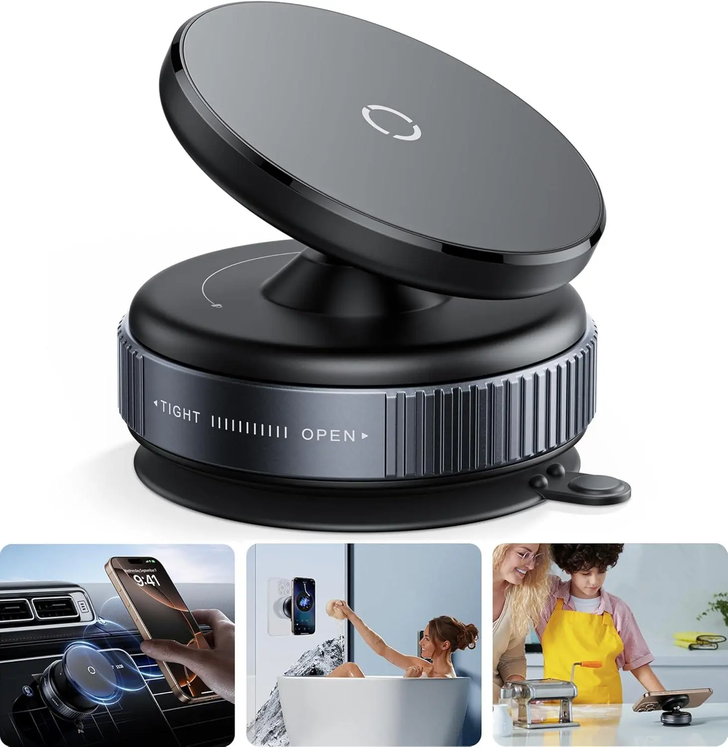 360° Vacuum Magnetic Car Phone Holder, Adjustable Suction Cup Phone Mount for Car/Gym/Mirror/Smooth Surface, Compatible with iPhone Android