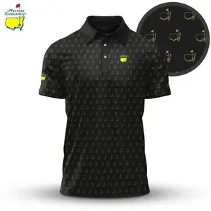 Classic Black Masters Style Print Golf Polo Shirt for Men – Championship Inspired Performance Polo