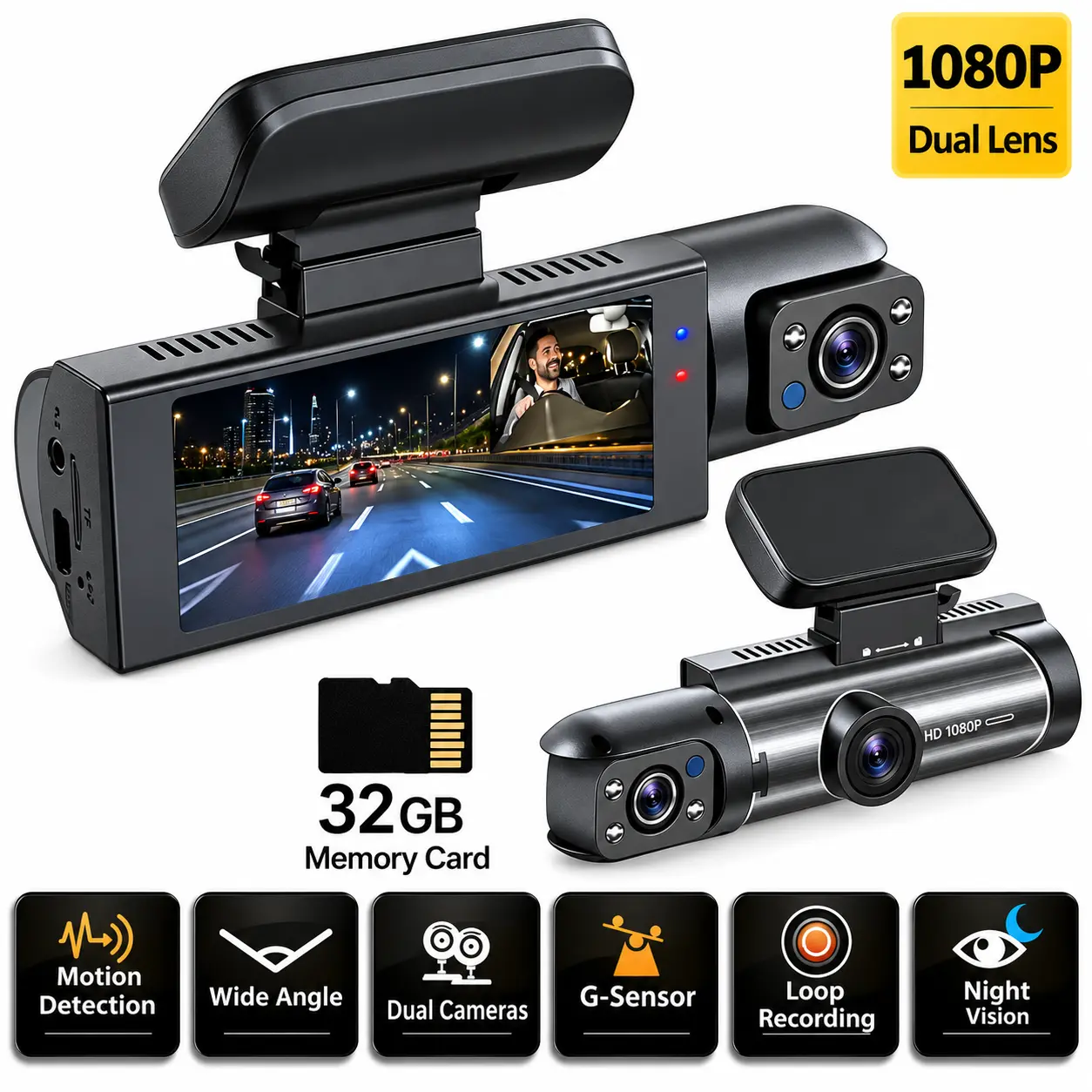 Dual Lens Dash Cam with 1080P Front & Inside Recording, 3.16 in IPS Display, Smart G-Sensor Collision Lock, IR Night Vision, Right Coverage - Automotive Car DVR, Truck Car Accessory, Practical Gift,car accessories