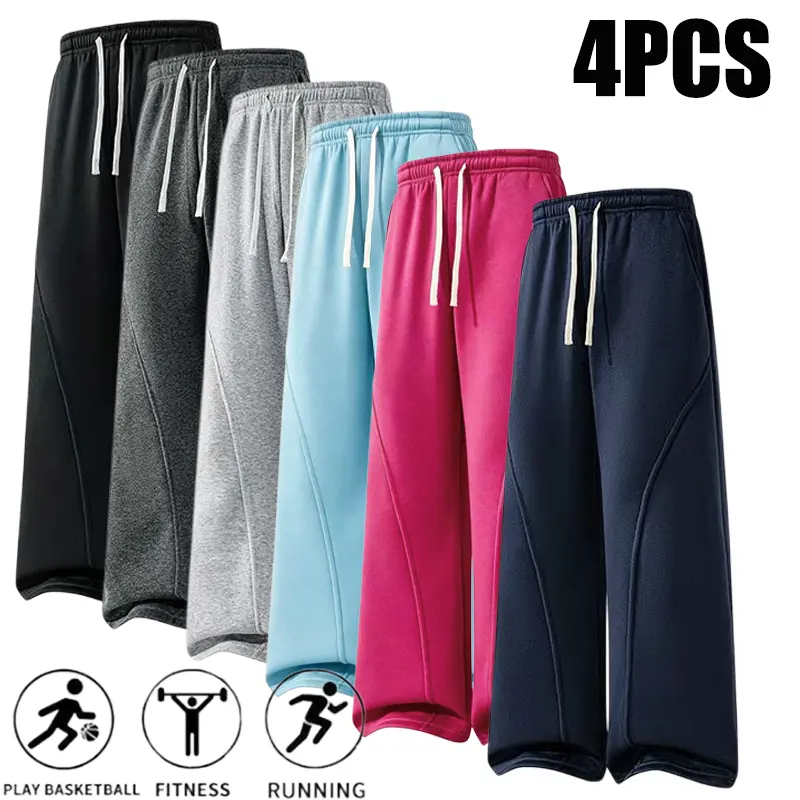 Men's 4-Pack Baggy Thermal Lined Drawstring Sweatpants - Male Clothing, Clothes Products, Comfy Loose Fitting Trousers for Fall & Winter Daily Wear, School Season Men's Bottoms