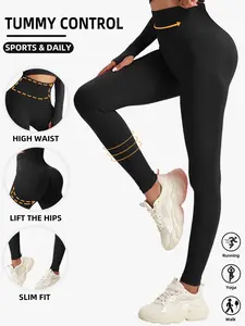 Women's High Waist Seamless Yoga Pants, Elastic Comfortable Tight Fit, Casual Running Bottoms, Plain Pattern, All Seasons, Seamless Leggings, Sports Stretchy Leggings