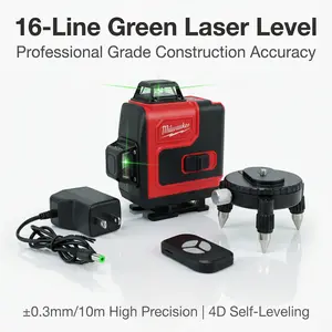 Milwaukee 16-Line Cross Laser Level With Magnetic Base Battery For Wall Floor Alignment Professional Construction Measurement 2, Cordless Green  Laser Level
