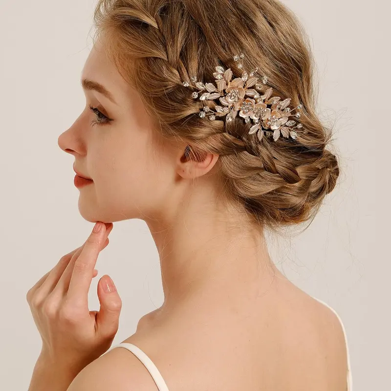 Flower Design Bridal Hair Comb, Elegant Rhinestone Decorated Hair Accessories for Wedding Bridal Party Formal Occasions, Minimalist Headwear Suitable for Thick Hair