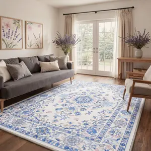 【Summervibes】GENIMO Area Rug – Pet Friendly, Soft, Machine Washable, Non-Slip Area Rug, Perfect Carpet for Living Room, Bedroom, Kitchen, Hallway, Modern Stylish Home Decor ,ARP2626-BLOOM