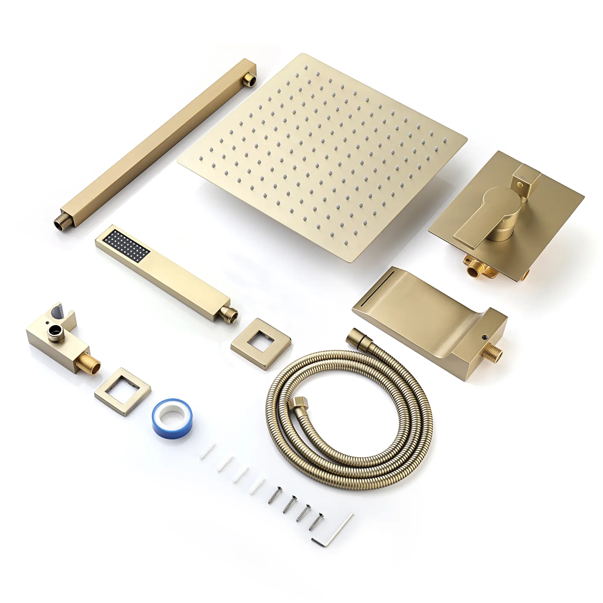 2026NEW  Shower System Bathroom Luxury 12 Inch Rain Shower Head with Handheld Mixer Shower Combo Set Wall Mounted Shower Faucet Trim with Valve Brushed Gold