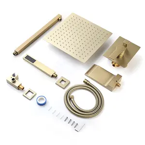 2026NEW  Shower System Bathroom Luxury 12 Inch Rain Shower Head with Handheld Mixer Shower Combo Set Wall Mounted Shower Faucet Trim with Valve Brushed Gold